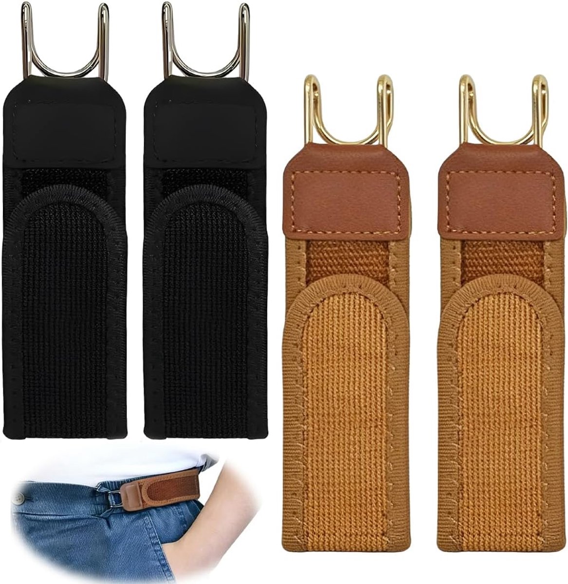 Riemen Voor Dames En Heren,Elastische Riem Zonder Gesp,Verstelbare Metalen Haakriem,Onzichtbare Haakband (Bruin + Zwart)
