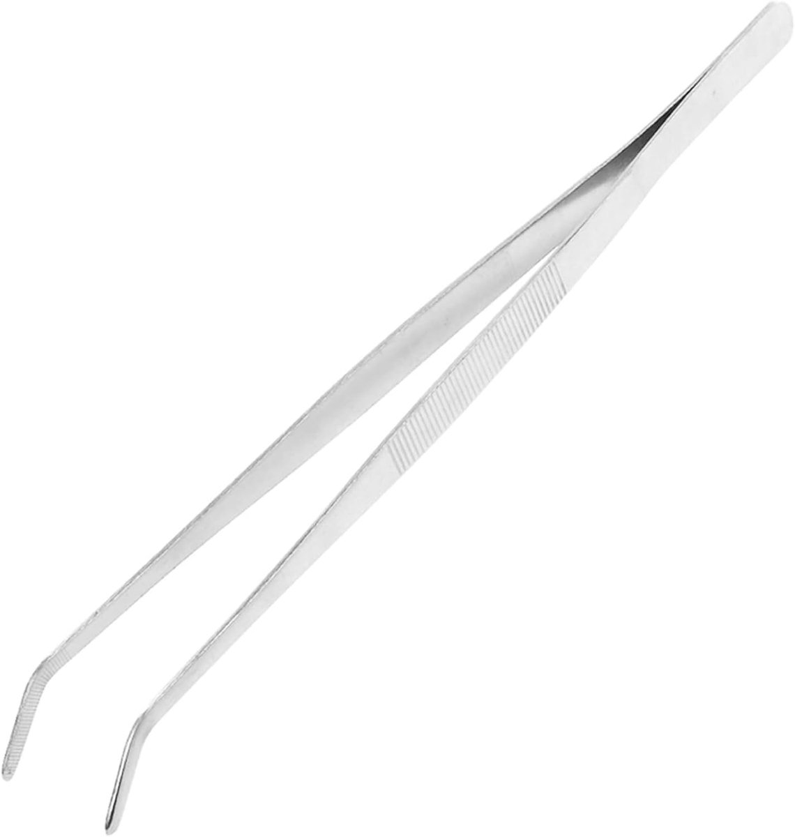 30 cm, keukentang van roestvrij staal, nauwkeurig gekartelde punten, pannetang van roestvrij staal, voor stevige grip, steaks, grillen, koken (gevouwen)