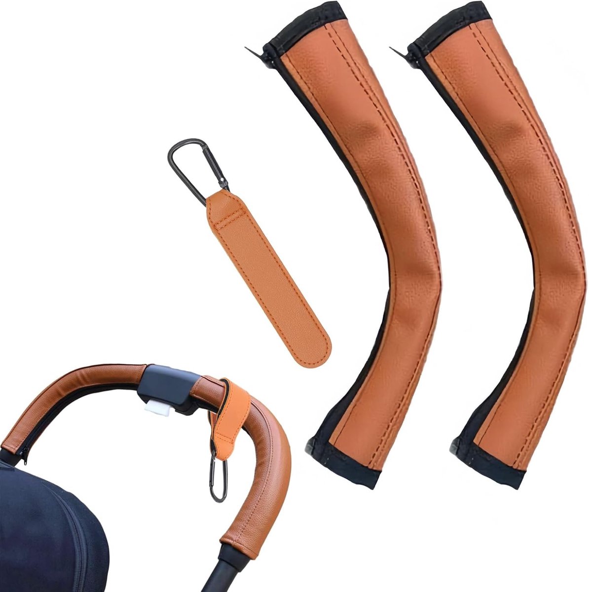 2 beschermhoezen, 1 haak, kinderwagen/armleuning, handgreep, ritssluiting, geschikt voor meeste kinderwagens, A