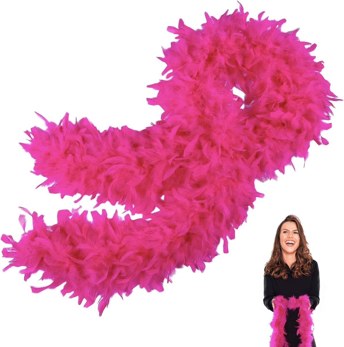roze veren boa's damesverkleedkostuum, 80 g, 2 m natuurlijke, roze kalkoenveren boa, pluizige verensjaal voor volwassenenfeesten, kind, bruiloft, vrijgezellenfeest, Halloween of kerstfeest