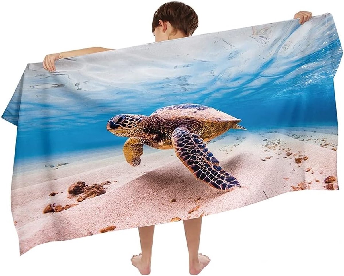 Microvezel kinderhanddoek, 140 x 70 cm, schildpadden, zee, dinosaurus, lichte reishanddoek, sneldrogend, badhanddoek, strandhanddoek, microvezel, reizen, strand, kind, jongen, blauw