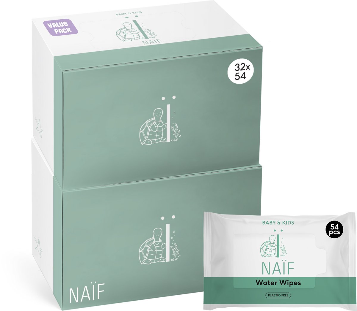 Bol.com Naïf - Plasticvrije Billendoekjes Water - 1728 doekjes (32 stuks x 54 doekjes) aanbieding