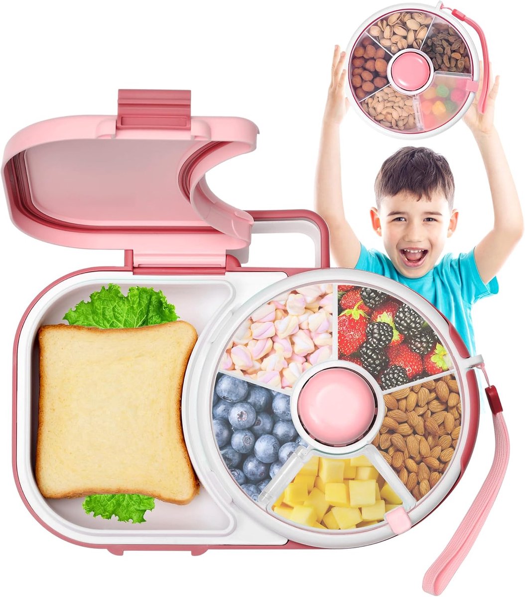 Snackbox met vakken, voor kinderen, snackspinner, set, draagbare zegeldeksel, snackbord, multifunctionele babybroodtrommel, school, snackbox
