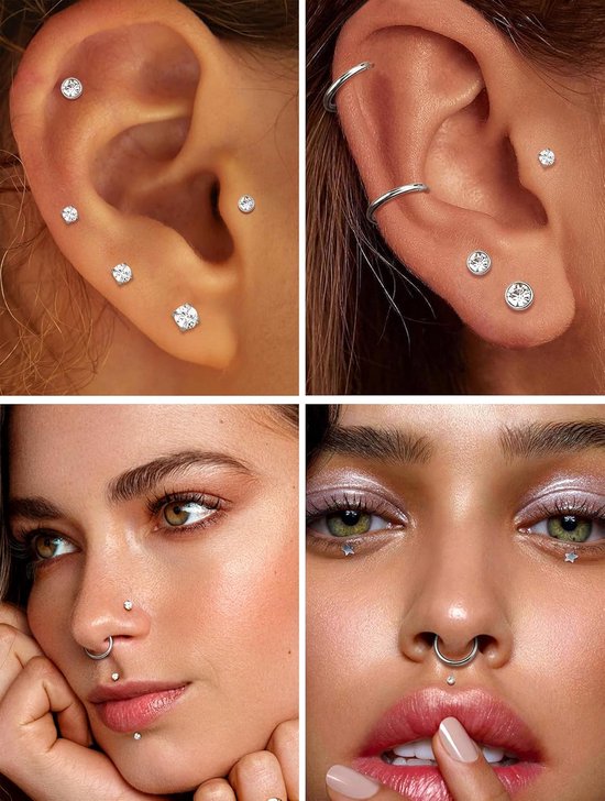 Studs Neus Ringen Set Hypoallergeen Chirurgisch Staal Threadless Labret Piercing Helix Kraakbeen Tragus Piercing Lip Ring 16/18/20G — afbeelding 3