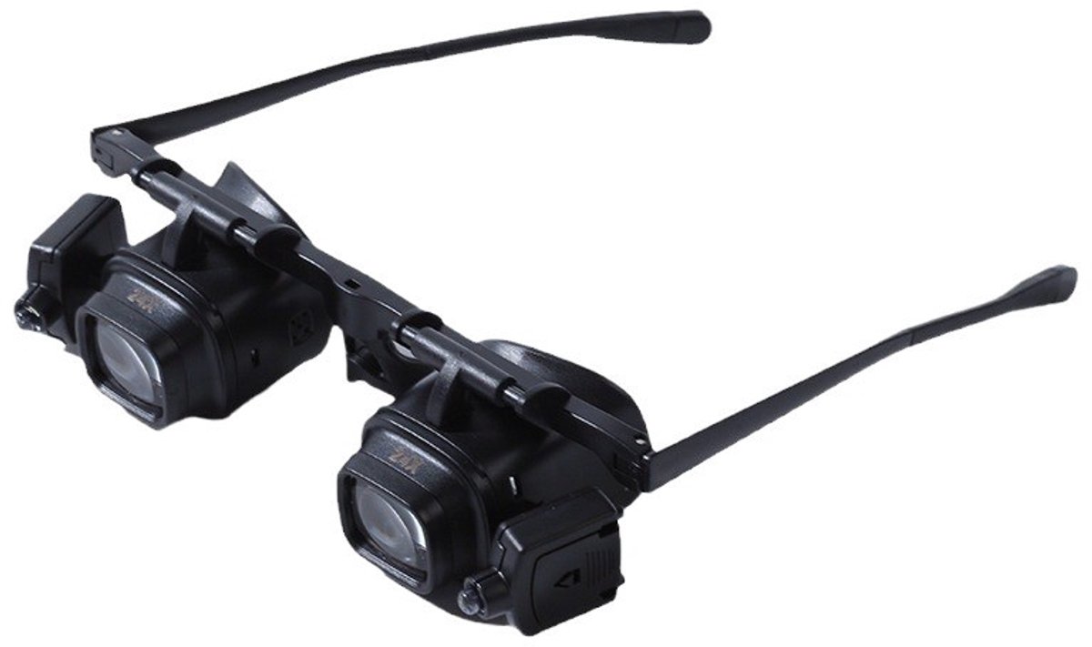 Brilmodel Vergrootglas Met LED Lamp, Uitwisselbare Lenzen 2X/6X/10X/24X, Horloge en Klok Reparatie Loep Set Met Opbergkoffer