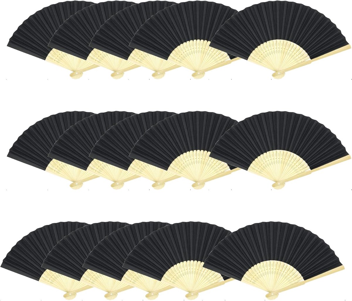15 stuks handwaaiers, opvouwbare papieren waaiers, bruiloft, accessoires voor bruiloftsdecoratie, feest, feest en picknick (zwart)