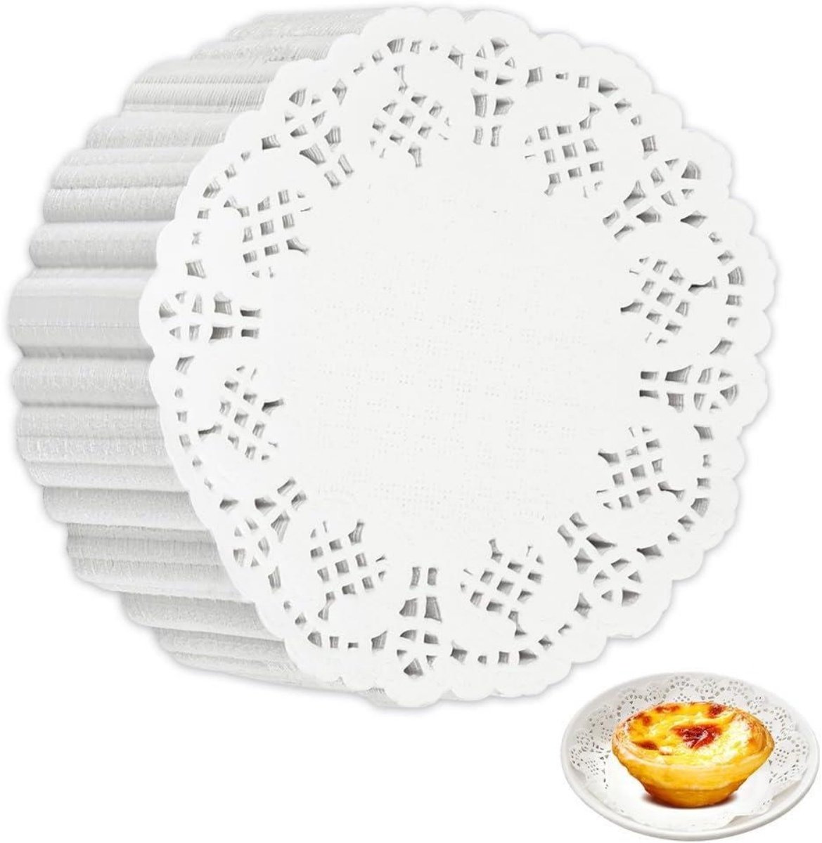 SSTRWGOOD 150 Stuks Wegwerpservetten - Rond Papieren Servetje - Spitzenpatroon Design - Geschikt voor Tafel, Bord, Taart en Dessert - Absorbeert Vet en Beschermt Tegen Vlekken - Papier - Diameter 9cm