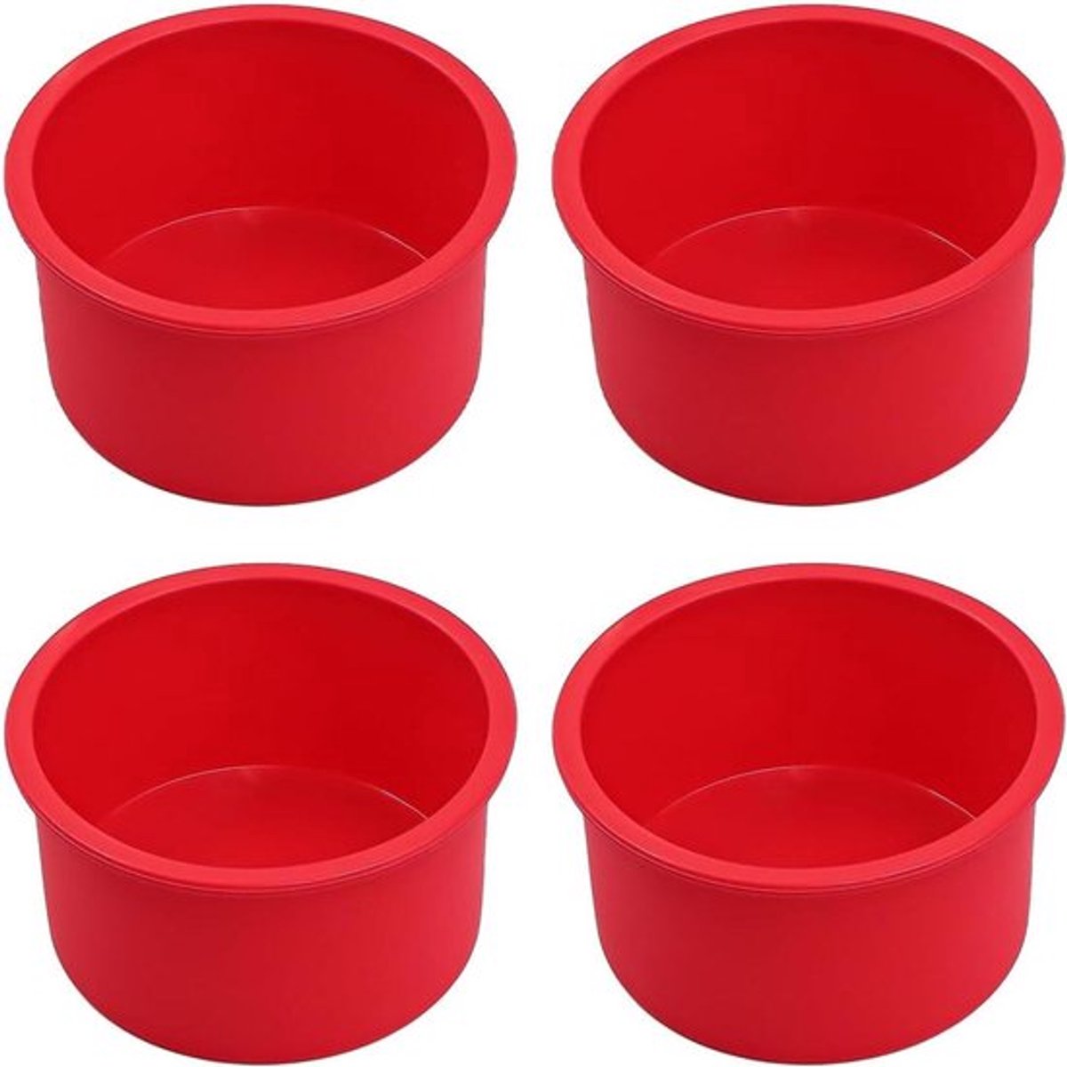 - Siliconen cakevormen - Rond - 10,5 cm - Bakken - Taarten - Chocoladekoekjes - Mousse - Brood - Geschikt voor DIY - Rood - Set van 4 stuks taartvormen - Niet-klevend.