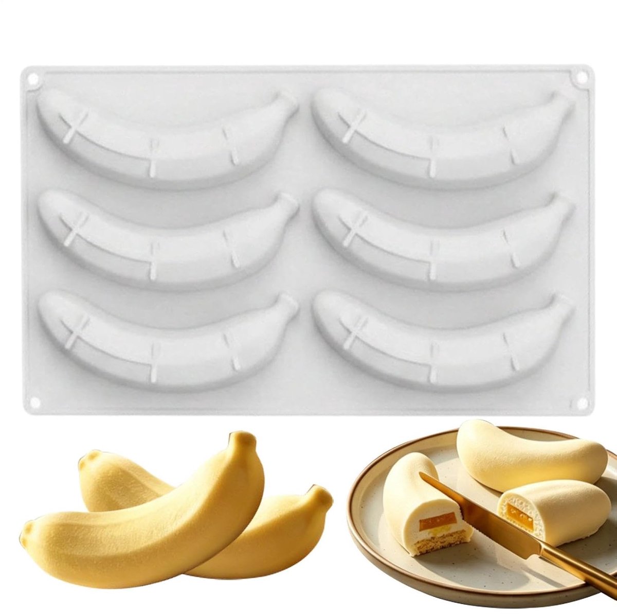 LISM-Bakvorm: Geleivorm in banaanvorm met 6 holtes | Siliconenvorm Geschikt voor cafés, restaurants, bakkerijen, dessertwinkels en thuiskeukens.