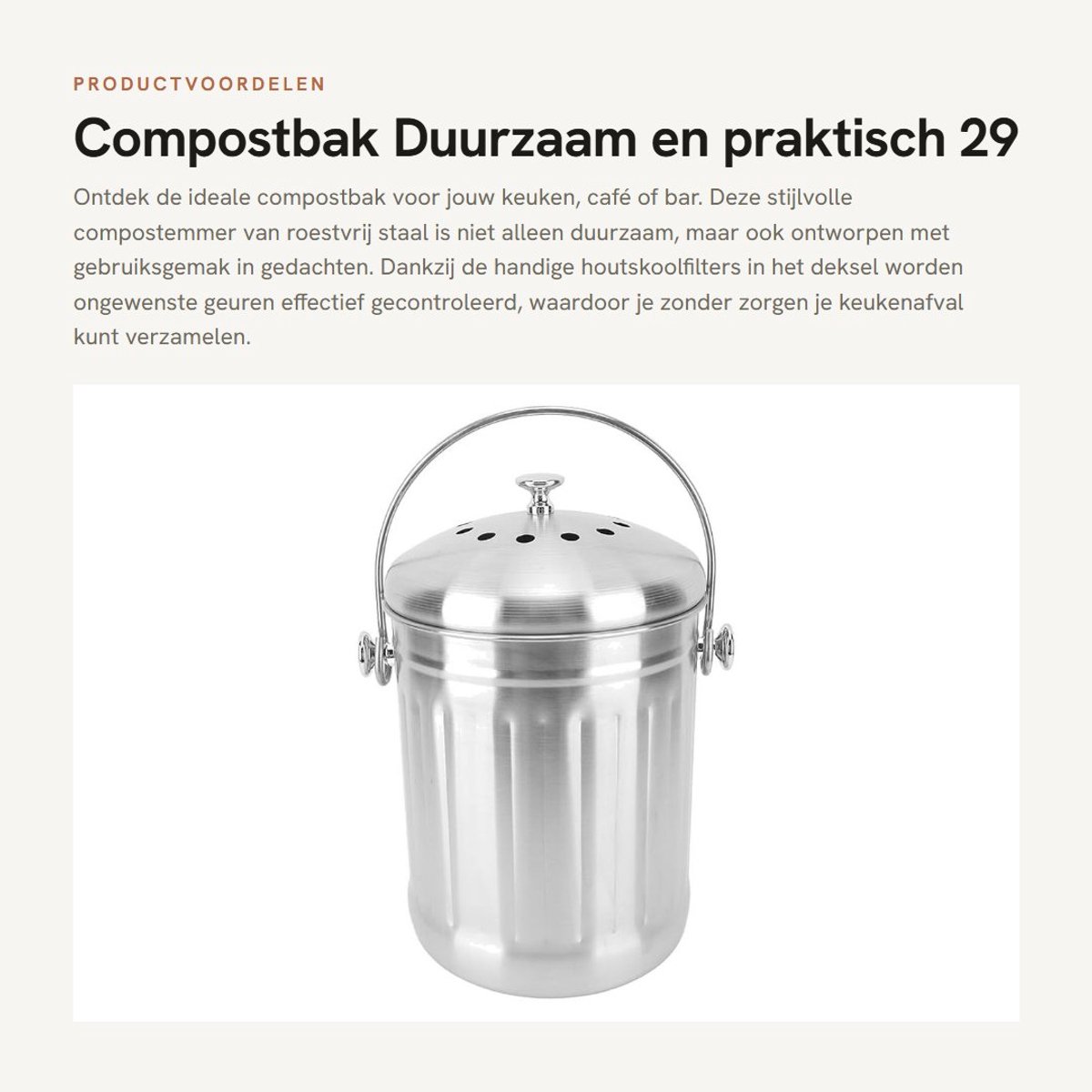 Dailygoods- Compostbak Roestvrij Staal - Houtskoolfilters - Grote Draaggreep - Duurzaam - Gemakkelijk Schoon Te Maken - Voor Keuken - Compostemmer