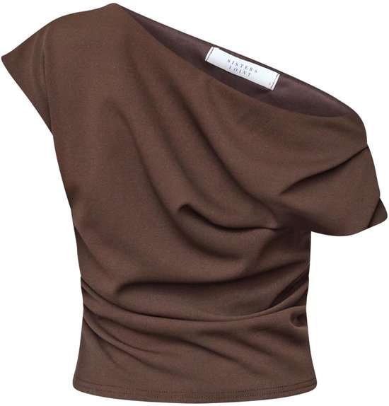 Bruine one-shoulder top van Sisters Point met gedrapeerde stof en gerimpelde zijkanten.