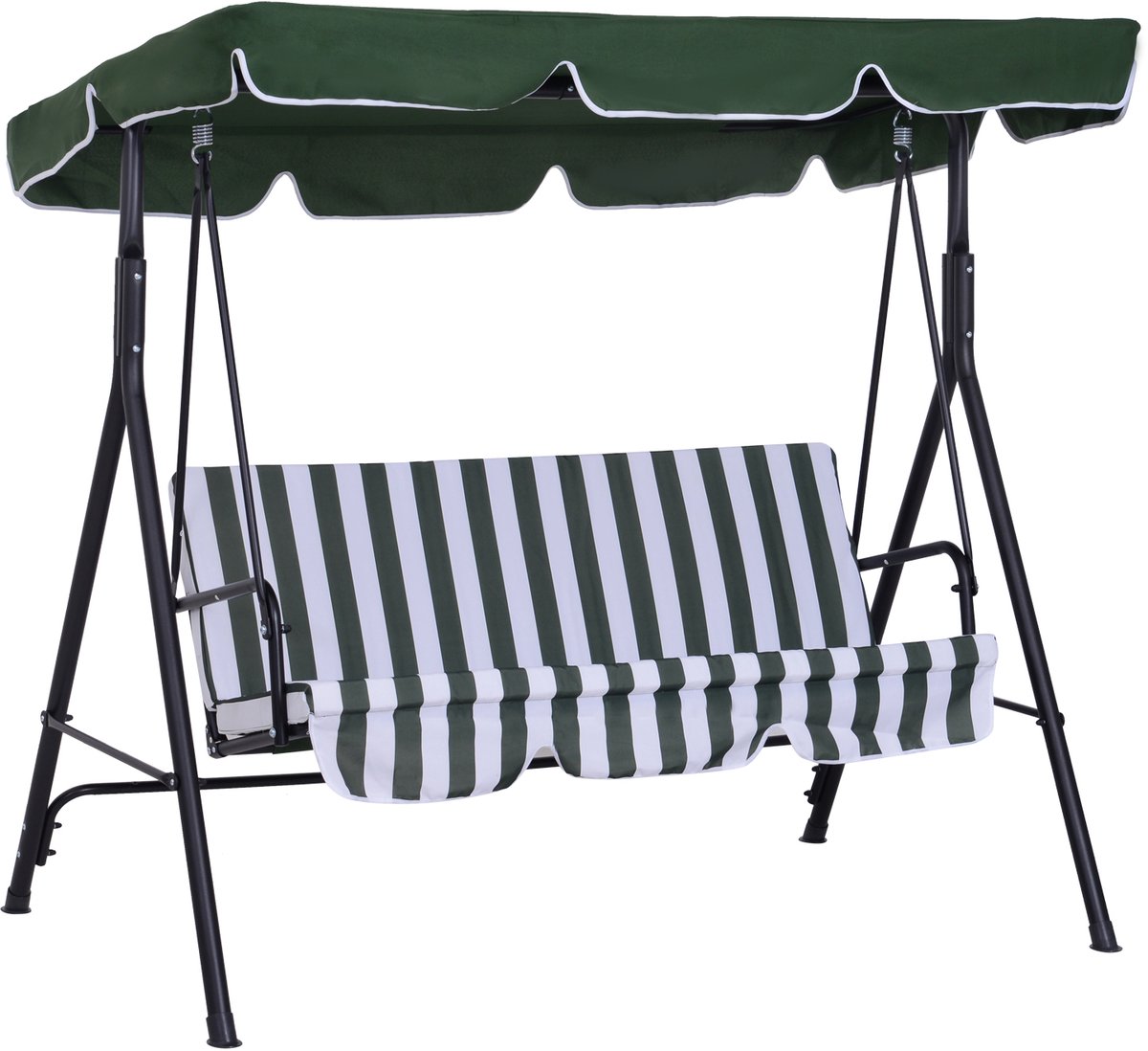 3-zits tuinschommel met verstelbare luifel en stalen frame voor terras, 172x110x153 cm Groen