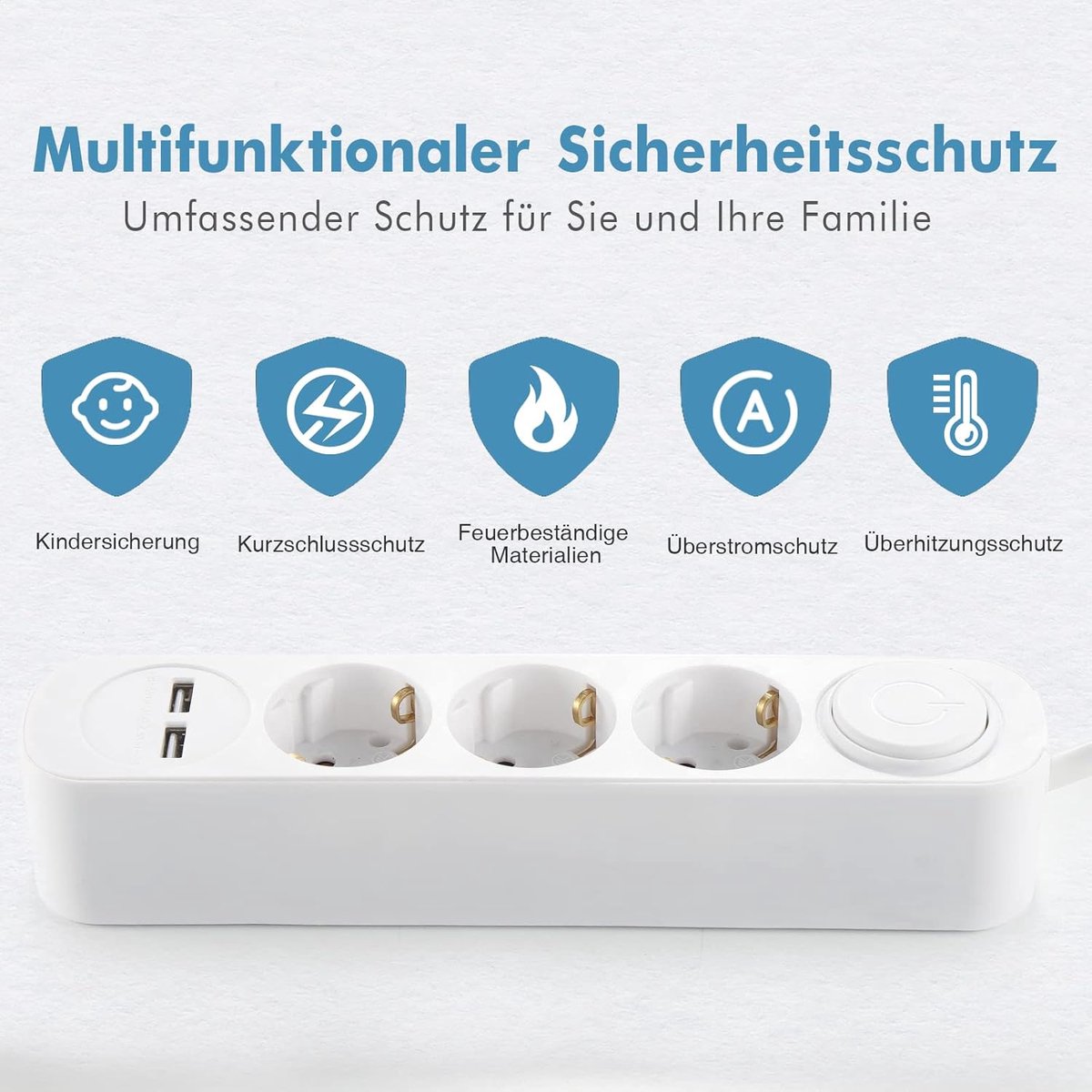 Thijox - Meervoudige Stekkerdoos met USB, 3-voudig Stopcontact, Verlengkabel Wit 3m voor Thuis, Kantoor, Tuin en Feestjes