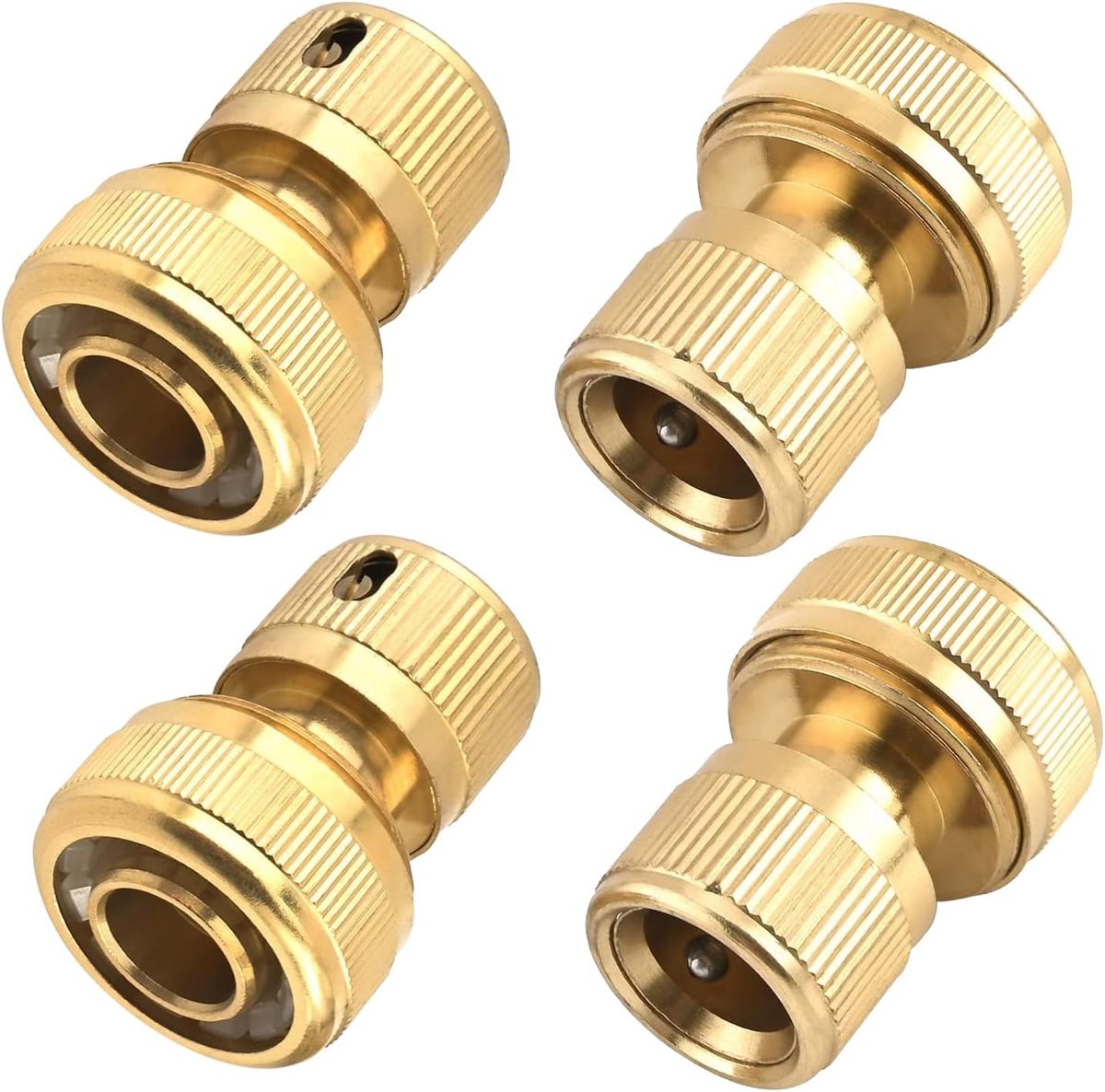 Thijox - 4 Stuks 9,5 cm Tuinslang Snelkoppeling Messing Snelslang Eindkoppeling Tuinslang Mondstuk Connect Kit voor Tuin, Keuken en Buiten Gebruik