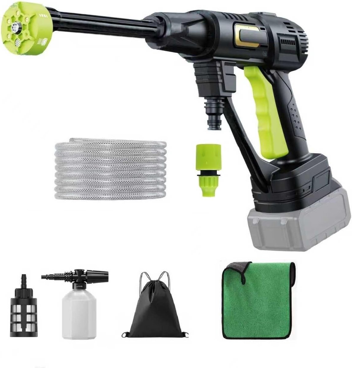 Thijox - Accu Hogedrukreiniger 120 Bar - Mobiele Hogedrukreiniger met 6-in-1 Mondstuk - Instelbaar in 3 Standen voor Autowassen en Tuinreiniging - Zwa