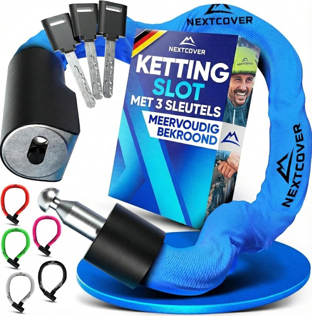 Thijox - NEXTCOVER® Kettingslot Fiets met Sleutel - Heavy Duty Anti-diefstal Slot - Gehard Staal, Weerbestendig - Geschikt voor E-Bike, Scooter & Moto