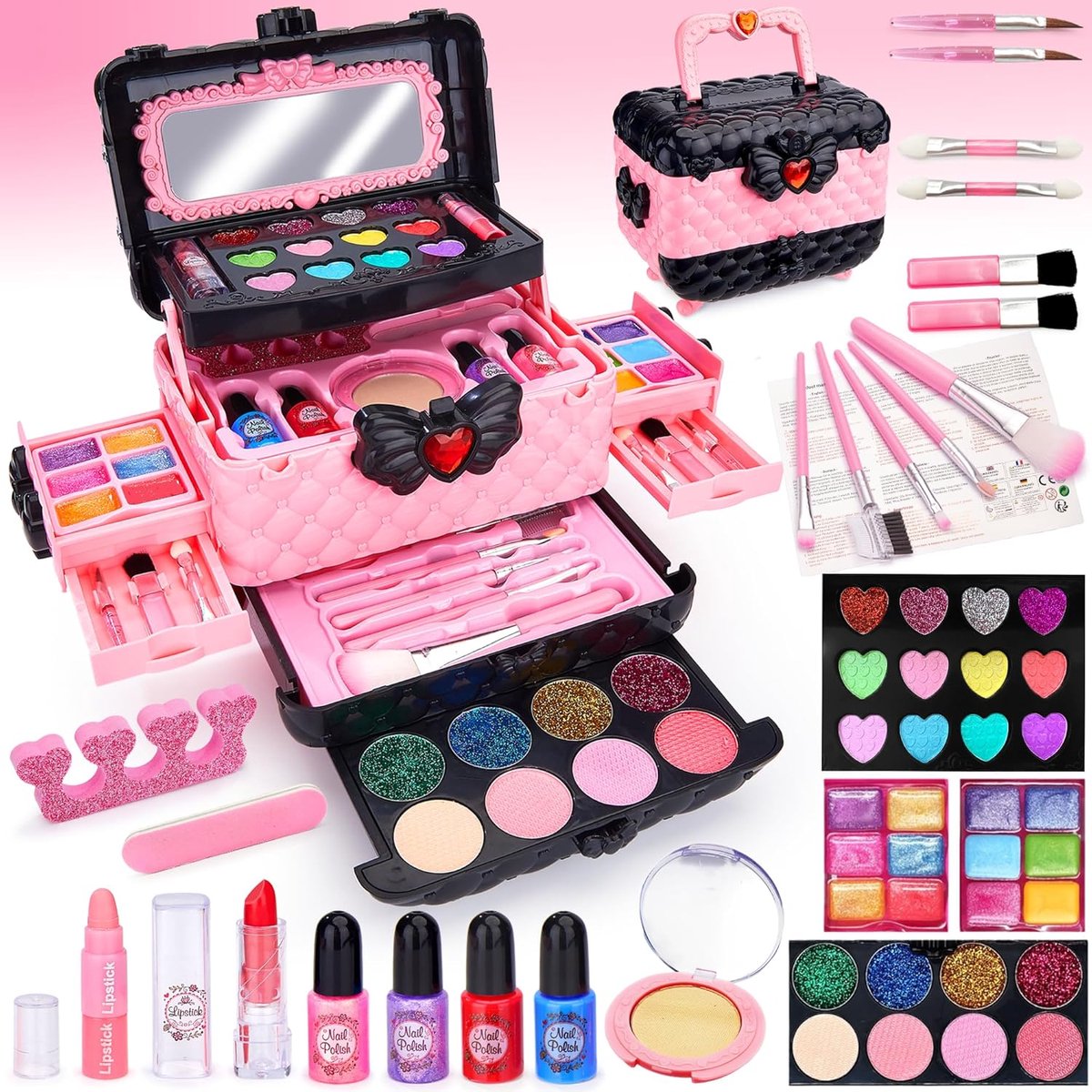 Thijox - Chennyfun Make-uptasje voor Meisjes - 53-delige Make-upset - Niet-giftig en Afwasbaar - Creatieve Make-up Cadeauset voor Kinderen vanaf 3 Jaa