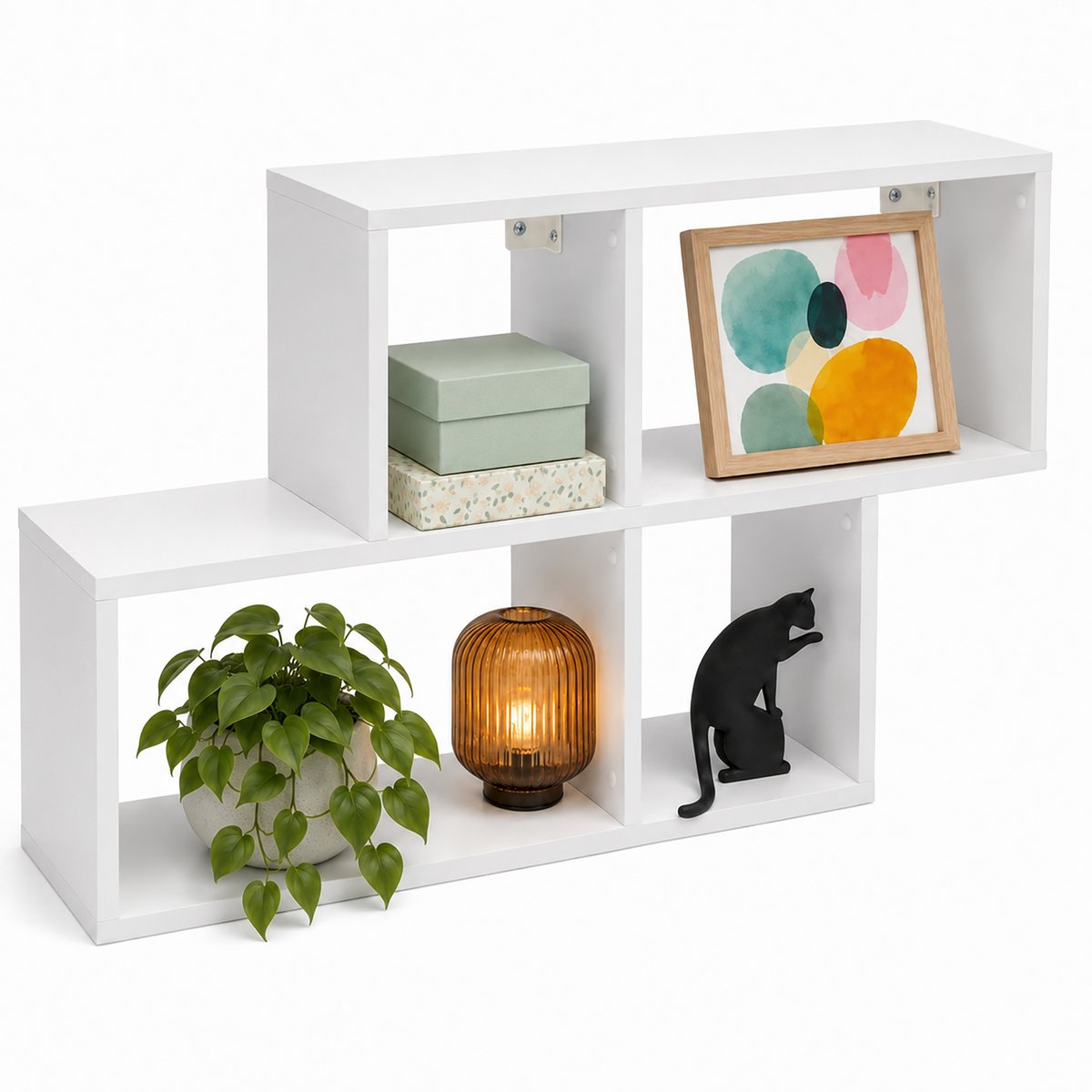 VCM Wandregal mit 5 Fächern, Hängeregal 100 x 53 x 20 cm, Bücherregal und Dekoregal für Wohnzimmer, Büro und Flur - Lusas