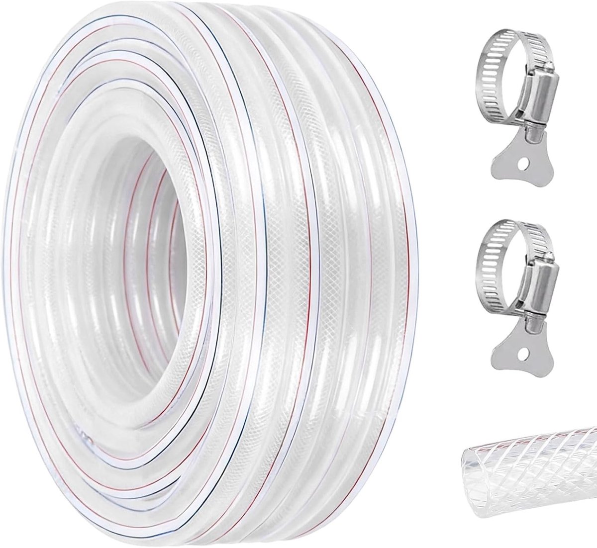 Flexibele Tuinslang van 20 x 25 mm, PVC Waterleiding met Slangklem, Ideaal voor Tuinirrigatie en Watertransport (3 Meter)