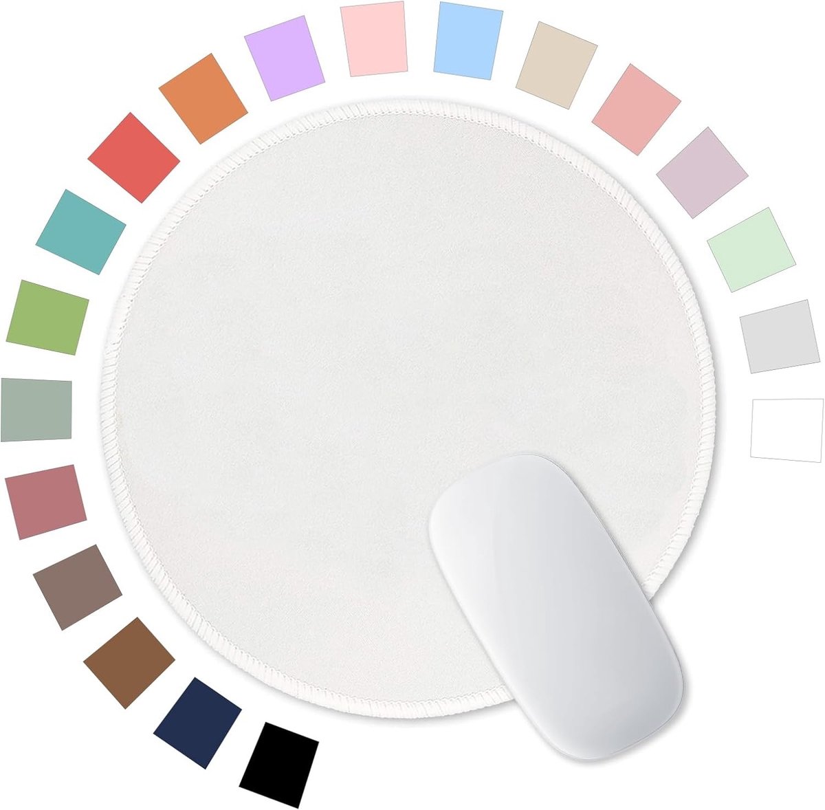 Premium Textured Kleine Ronde Muismat met Gestikte Rand, Antislip en Waterdicht Rubber voor Kantoor, Thuis en Gaming