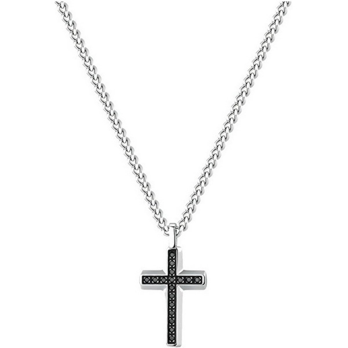BROSWAY BACKLINER BBC01 STAINLESS STEEL KRUIS KETTING MET ZWARTE ZIRKONIA'S 1 STUK