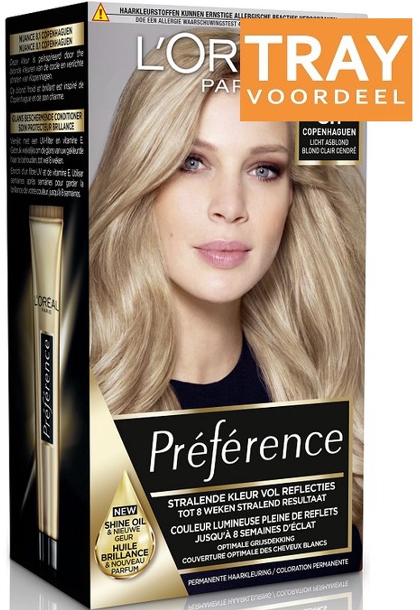 L'OREAL PREFERENCE 8.1 COPENHAGUEN LICHT ASBLOND HAARVERF 6 X 1 STUK