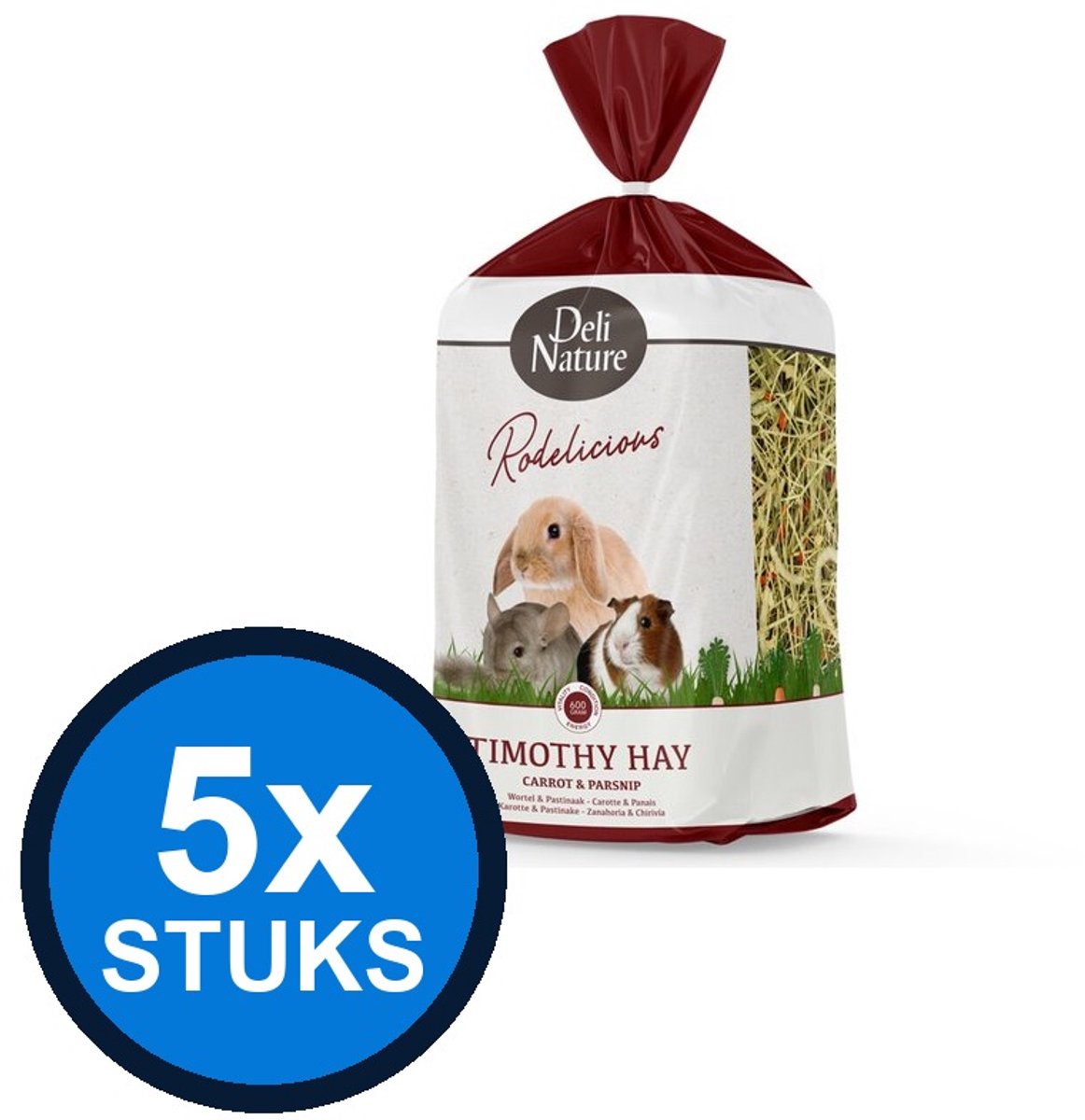 5x Deli Nature - Rodelicious timothy-hooi wortel&pastinaak 600gr - Knaagdierenvoer - 600 g