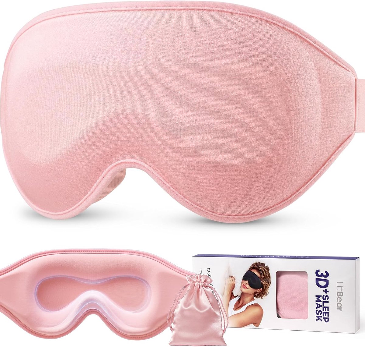 SnelShoppen - 3D Slaapmasker voor Zijslapers - 100% Lichtblokkerend Oogmasker - Extra Diepe Oogholtes - Zacht en Ademend - Verstelbare Hoofdband - Ide