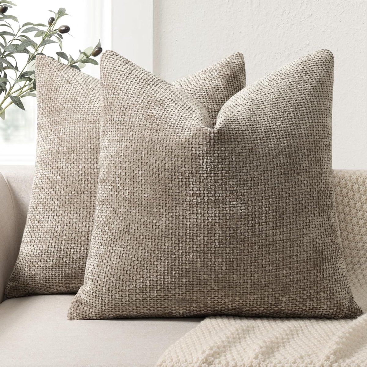 SnelShoppen - Set van 2 Zachte Chenille Kussenslopen 60x60 voor Sofa en Bed - Decoratieve Kussenhoezen voor Woonkamer, Luxe Huisdecoratie