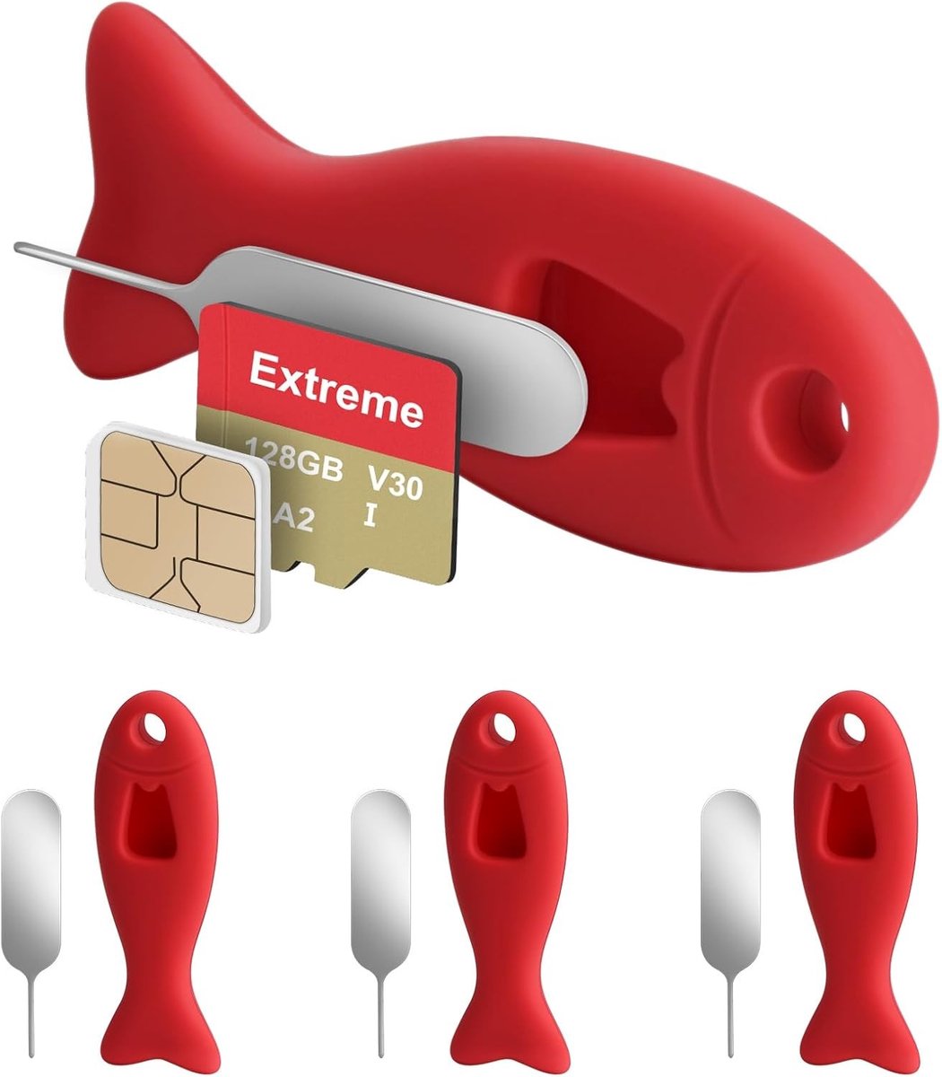 Set van 4 SIM-kaart verwijdertools met geïntegreerde opslag - inclusief ejectiepennen en naaldopener voor iPhone (4 stuks, Rood) - ideaal voor smartphonegebruikers en reparaties