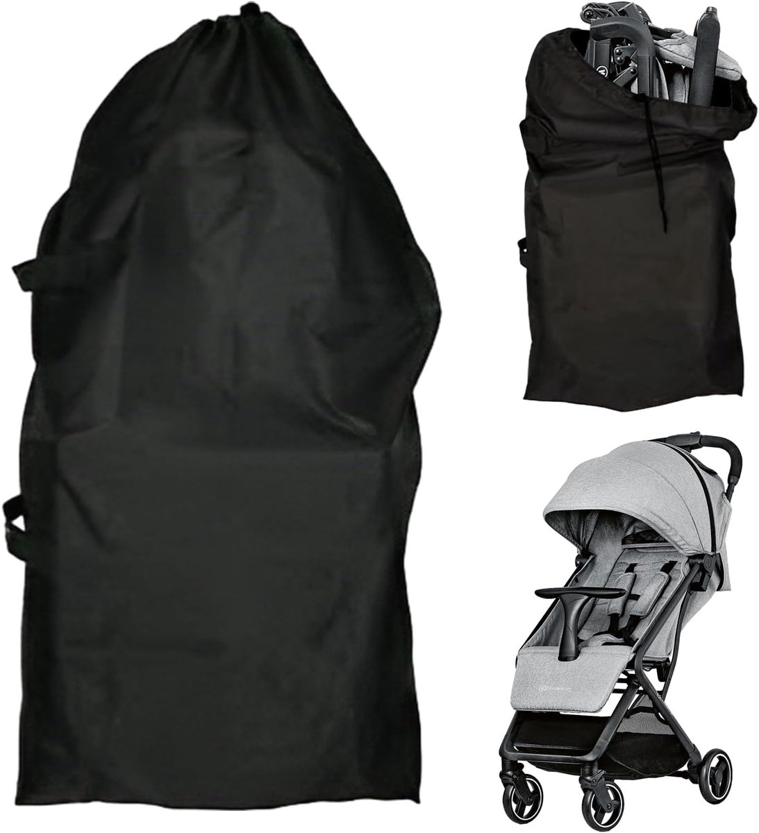 Thijox - Transporttas voor Kinderwagen, Waterdichte Buggy-tas voor Vliegen, Beschermhoes in Zwart, Reis-Kinderwagentas met Polsband en Draagtas
