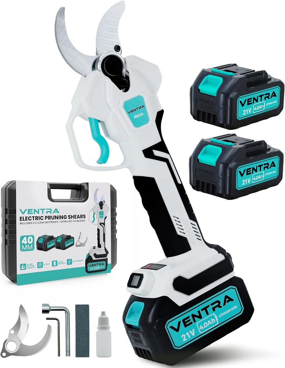 Thijox - VENTRA® Elektrische Snoeischaar - Accu Snoeischaar 40mm - Takkenschaar met 4000mAh Accu - LCD Scherm - Brushless Technologie - Inclusief Opbe
