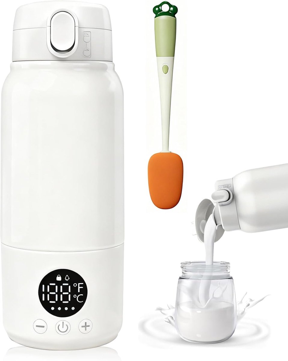Thijox - Draagbare Flessenwarmer Baby Onderweg - 500ml, USB-kabel, Reinigingsborstel, Verwarmt Melk en Water - Ideaal voor Nachtvoedingen op Reis, Cam