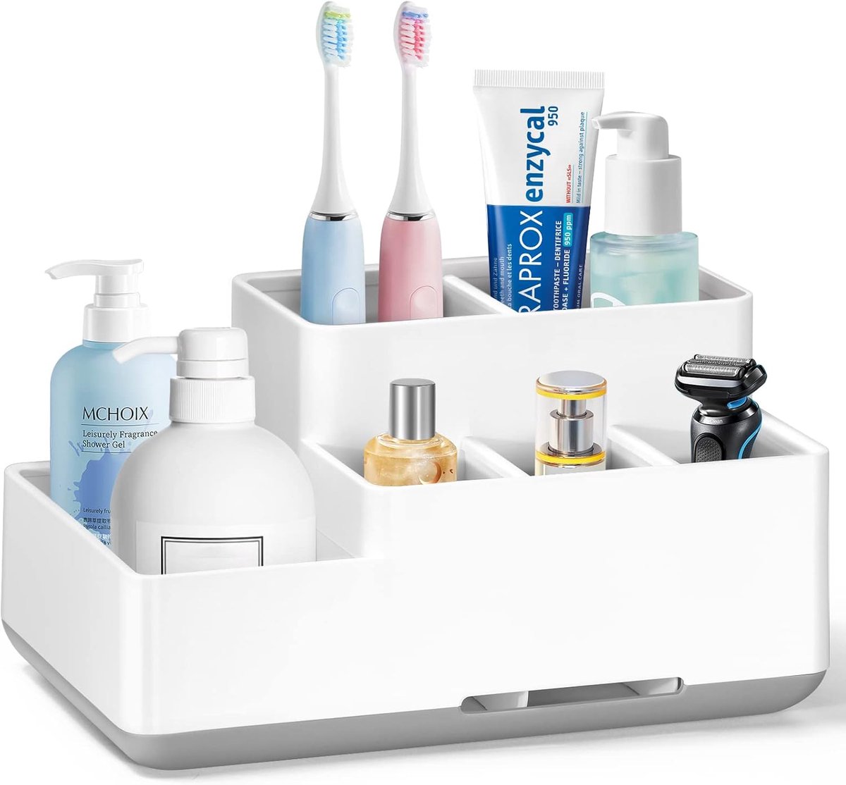 SnelShoppen - Multifunctionele Tandborstelhouder - Verwijderbare, Antislip Organizer met 6 Compartimenten en Afvoergaatjes - Badkamer- en Keukenaccess