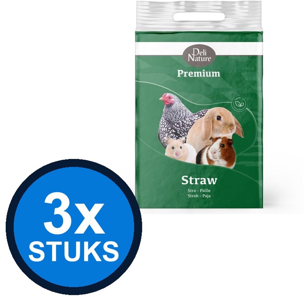3x Deli Nature - Premium stro 2kg - Knaagdierenvoer - 2 kg