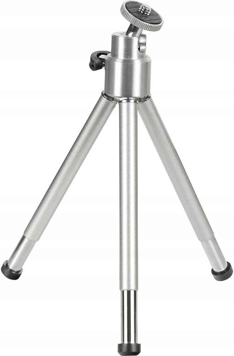 Thijox - Mini-statief met 3D-kogelkop voor camera, smartphone, action-cam - Zilver, 2-delig metaal, ideaal voor vakanties, feesten, en outdoor gebruik