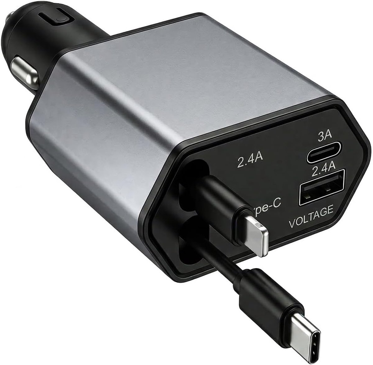 Thijox - Sigarettenaansteker USB C Intrekbare Auto Lader - Krachtige 12V USB Adapter met Intrekbare Laadkabel voor Mobiele Apparaten tijdens het Rijde
