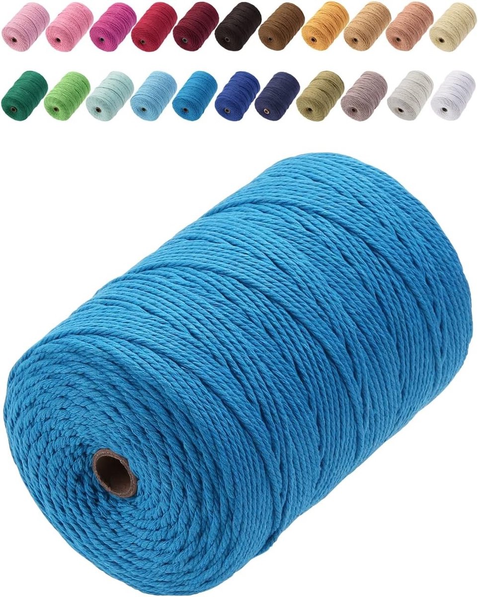 Premium Katoenen Macrame Touw 3mm x 200m, Zacht en Sterk voor Macrame Projecten, Perfect voor Knopen en Creatieve Ambachten