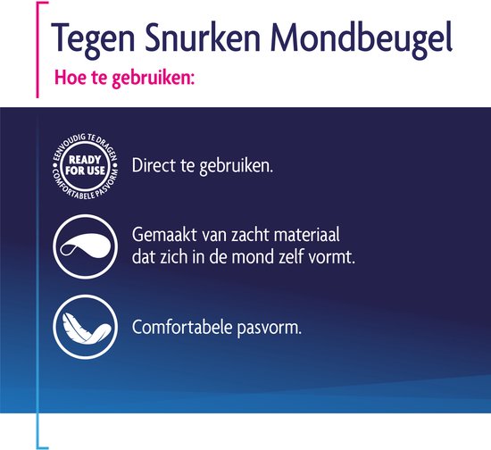 Tegen Snurken Mondbeugel. Direct te gebruiken. Gemaakt van zacht materiaal dat zich in de mond zelf vormt. Comfortabele pasvorm.