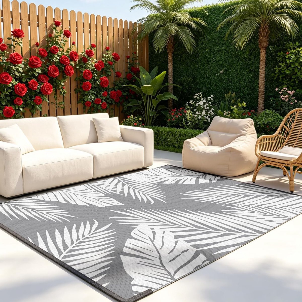 Waterdicht en omkeerbaar kunststof tapijt met bladerenpatroon, lichtgewicht en opvouwbaar voor camping, terras, tuin en picknick (150 x 240 cm)
