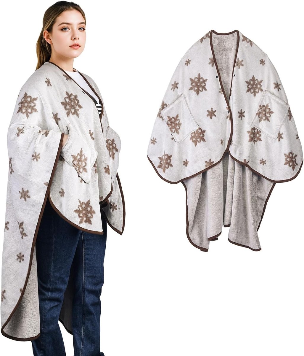Comfortabele Fleece Poncho met Knopen en Zakken - Deken, Sjaal en Bedspread voor Thuis en Kantoor