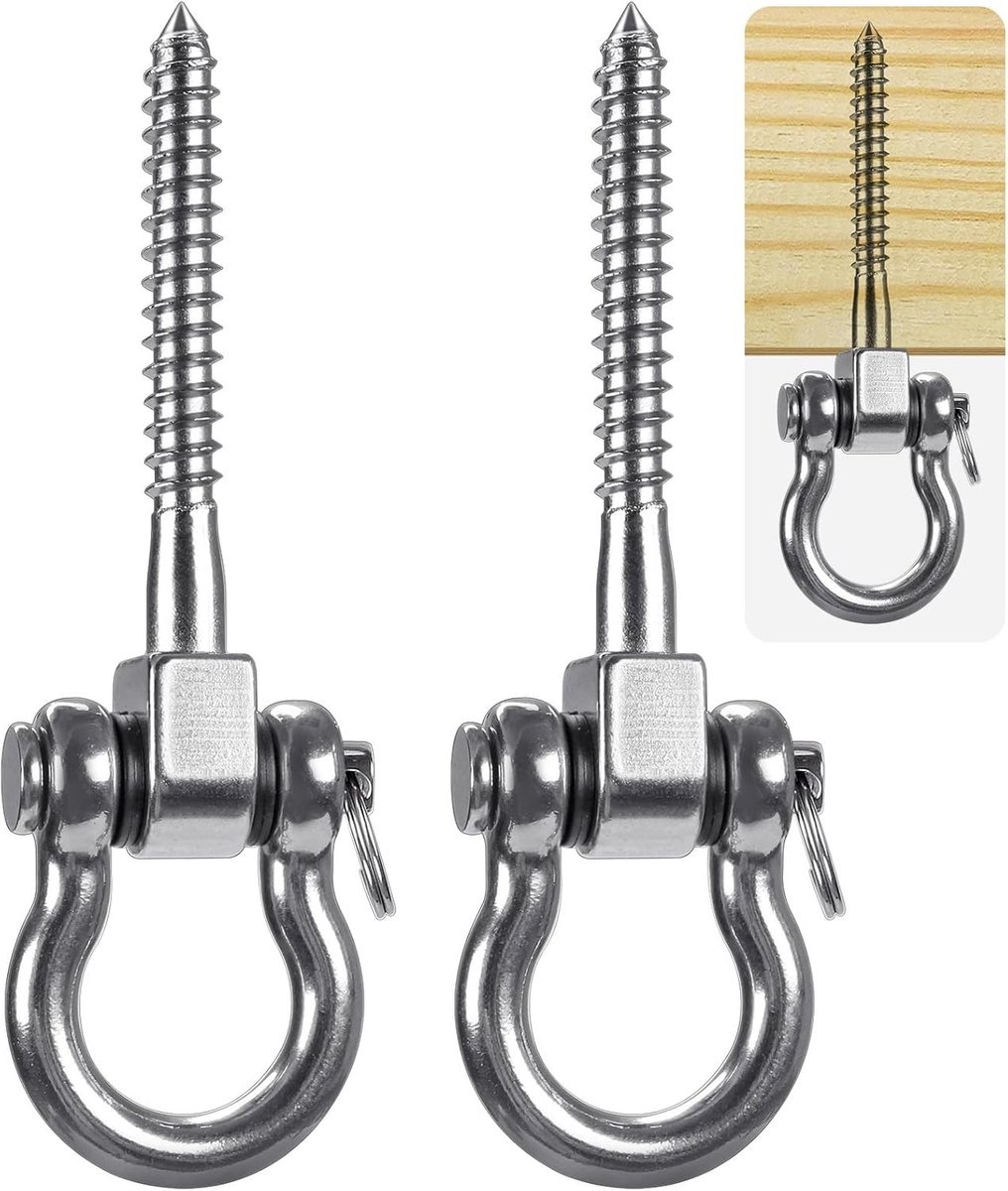 Set van 2 Permanente Roestvrije 304 RVS Beugels voor Zware Swing Hangers, 800kg Capaciteit voor Hangmatten, Schommels en Sportuitrusting