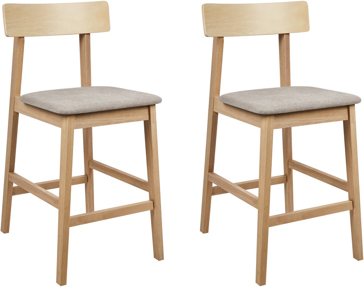 Beliani ISANTI - Barkruk set van 2 - Lichtbruin/Taupe - Rubberhout