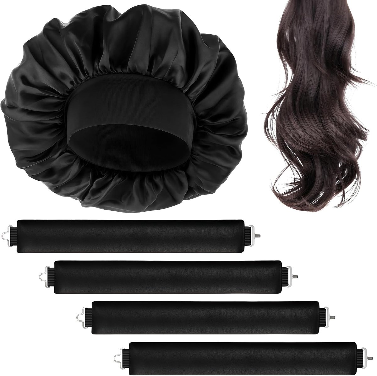 Thijox - 5 Stuks Hittevrije Krultangen van Fluweel en Rubber voor Prachtige Krullen - Heatless Curls Set met Ademend Satijn Muts - Perfect voor Feestj