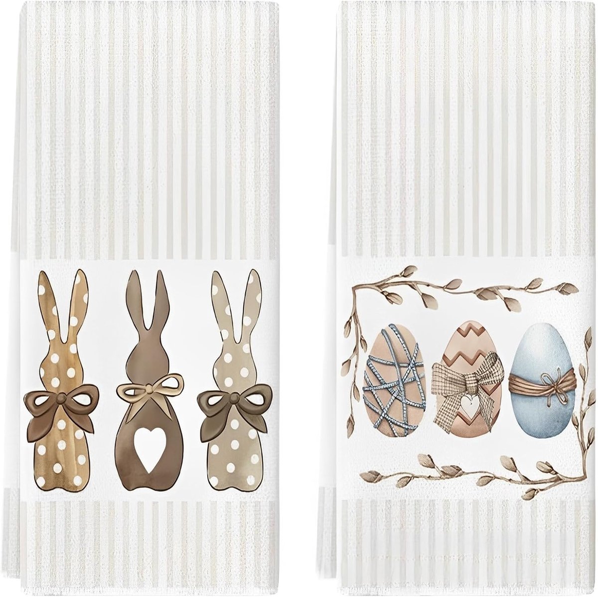 Thijox - Set van 2 Pasen Theedoeken Microvezel 40 x 60 cm, Absorberende Keukendoeken met Hazen en Eiermotief voor Lente Decoratie in Keuken
