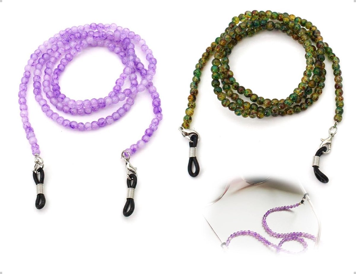 Glazen kettingen voor brillen, 2 stuks, verstelbare brillenband, accessoires voor leesbrillen, paarse en amberkleurige opties, unisex, one size