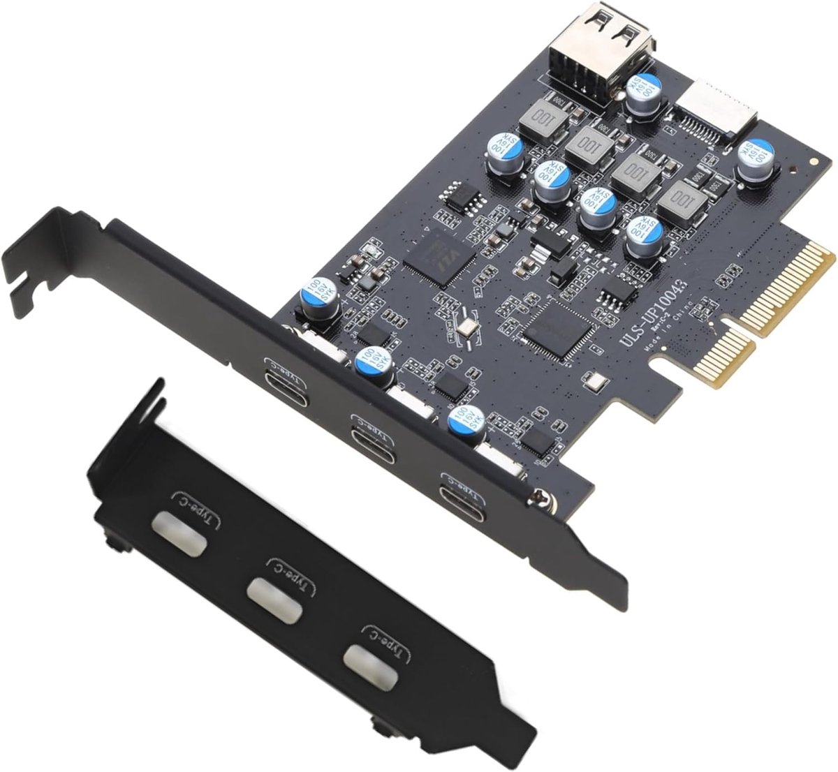 Thijox - PCIe USB 3.2 Gen2 10 Gbps uitbreidingskaart met 5 poorten: 3x USB-C, 1x USB-A en 1x USB Type E voor desktop-pc's, veelzijdige en snelle verbi