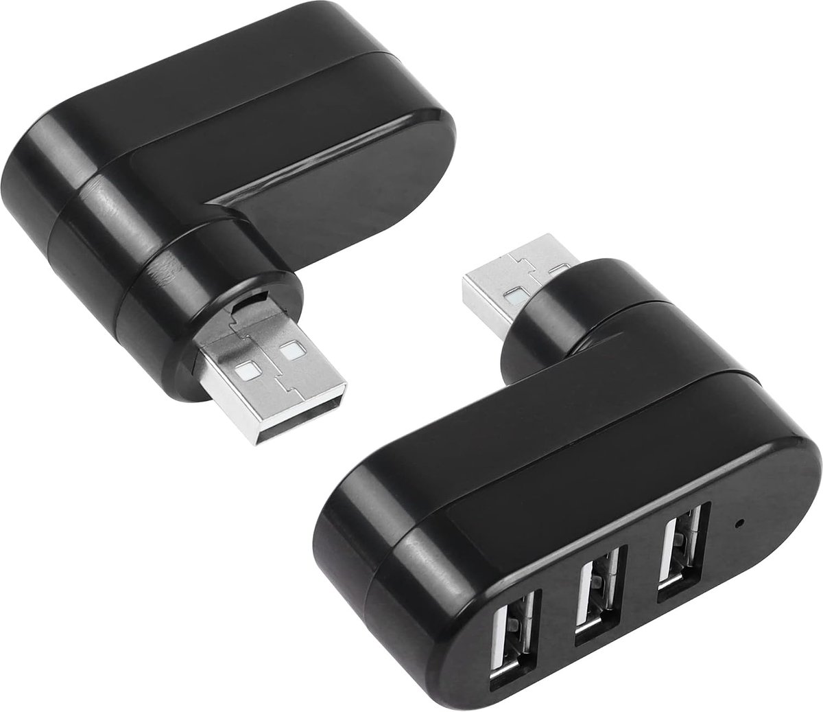 Thijox - USB 3-poort Expander Splitter Hub 1 naar 3, Draaibaar 180° USB 2.0 Hub voor Laptop, PC, Notebook, Mobiele HDD, Flash Drive - 2 Stuks