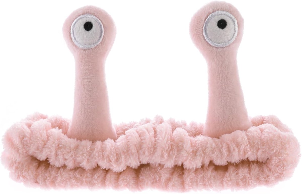 Thijox - Wellness-hoofdband voor make-up en gezichtsverzorging, elastisch en antislip, zachte koraalfleece, microvezel, schattige cartoon slak, roze,