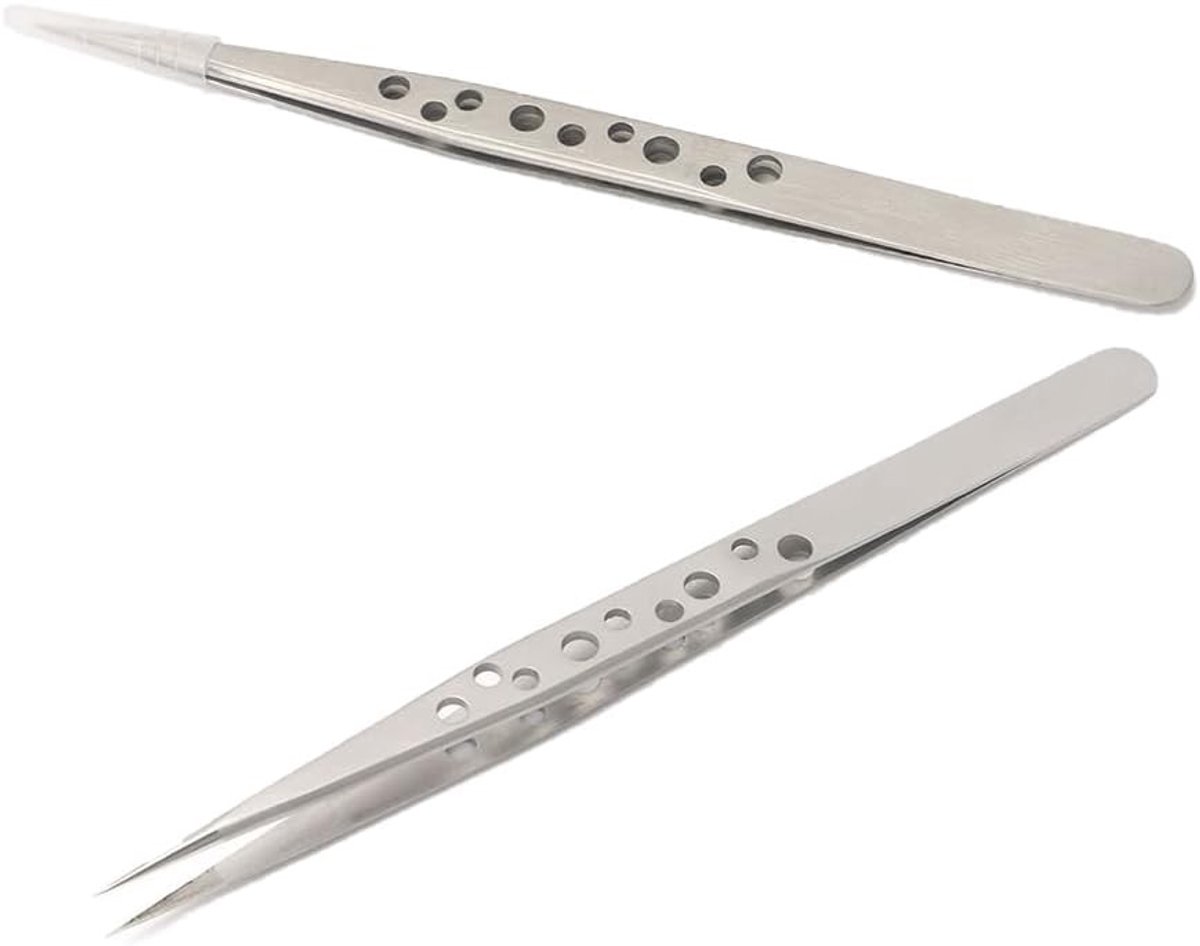 Precisie Wimperextensions Pincet Set van 2, Recht Pincet met Gaten voor Sieraden Maken, Elektronica Reparatie en Haarverwijdering
